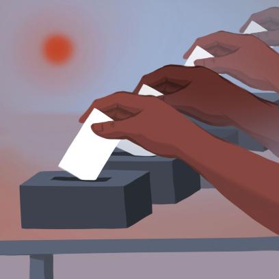 illustration of hands casting ballots