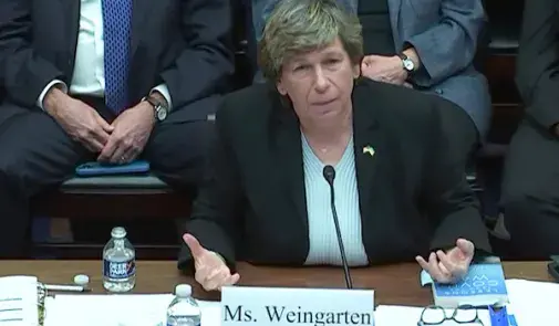 Randi Weingarten testifying at hearing