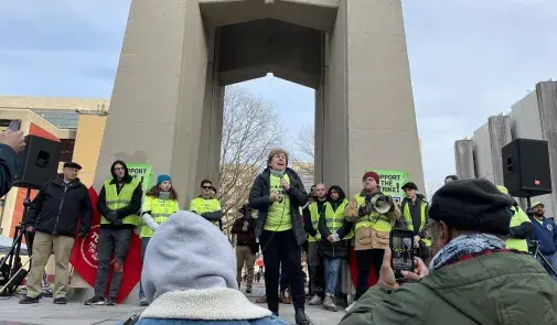 Randi Weingarten with striking Temple University graduate workers