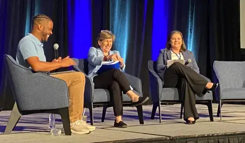 (left to right) Washington Teachers’ Union member Michael Donaldson, AFT President Randi Weingarten and Microsoft Vice President and Deputy General Counsel Amy Pannoni. 