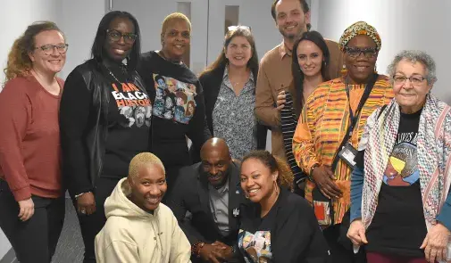 Seaton Elementary School staff celebrate Black Lives Matter at School. Stacie Dunlap is third from right.