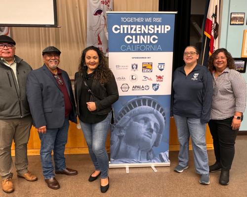 From left Salvador Sanabria, of El Rescate; Juan Ramirez, AFT and CFT; Rocio Rivas, a member of the Los Angeles United School District school board, who supported the event; Lilia Carreon, El Rancho Federation of Teachers president; and Claudia Rodriguez, UTLA.