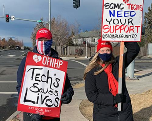 healthcare workers picket