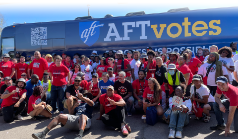 Photo of crows in front of th AFTvotes Bus in Arizona